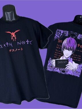 Death Note Anime T-Shirt Black Graphic Tee Ryuk Light Yagami Viz Media Size L